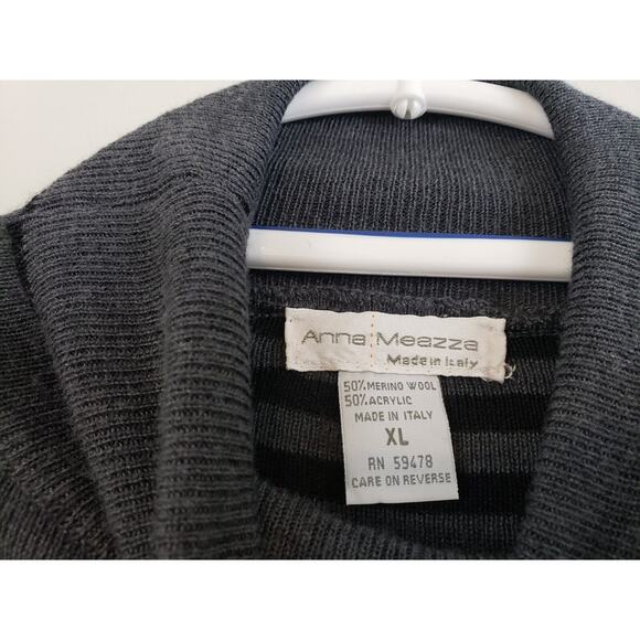(N5) Y2K Anna Meazza Womens Sweater Size XL Turtleneck Striped Merino Wool - Picture 4 of 7